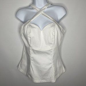 Pinup Couture Deadly Dames Voodoo Vixen White Sateen Criss Cross Top
